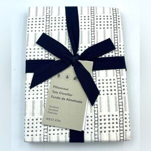 NWT West Elm Pair of Standard Pillowcases White Gray Geometric Boho Cotton
